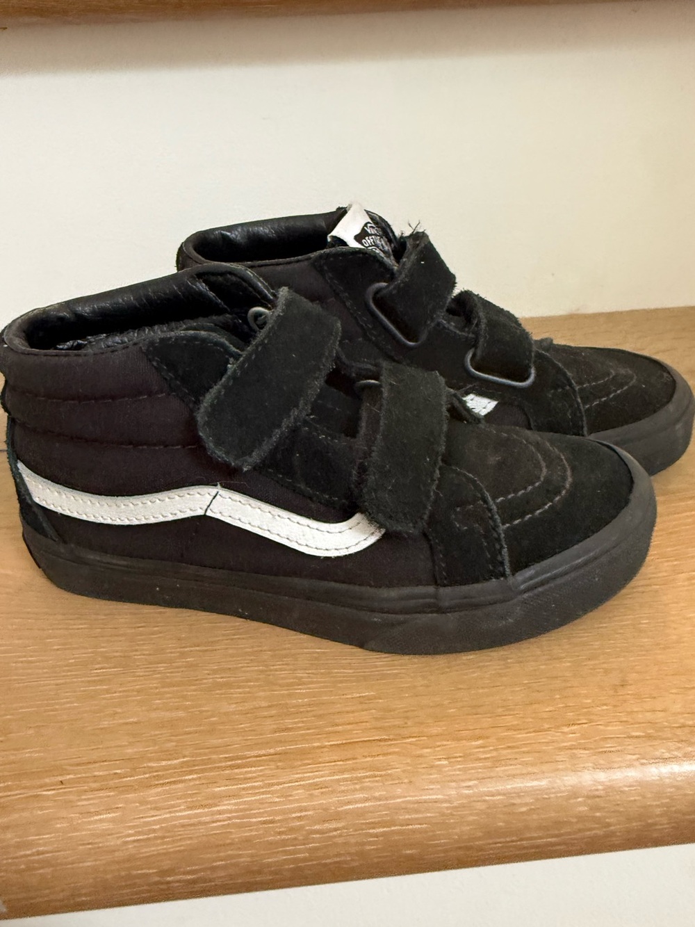 Vans:  Black and White High-Top Velcro Shoes